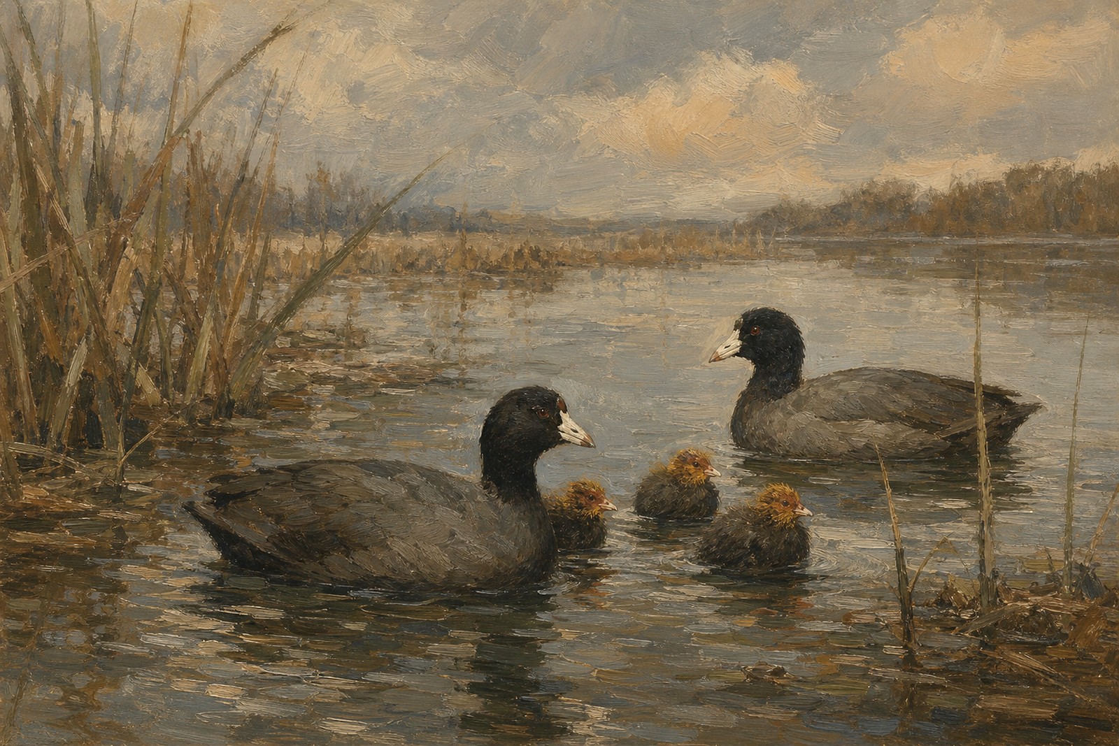 American Coot Family in Quiet Water