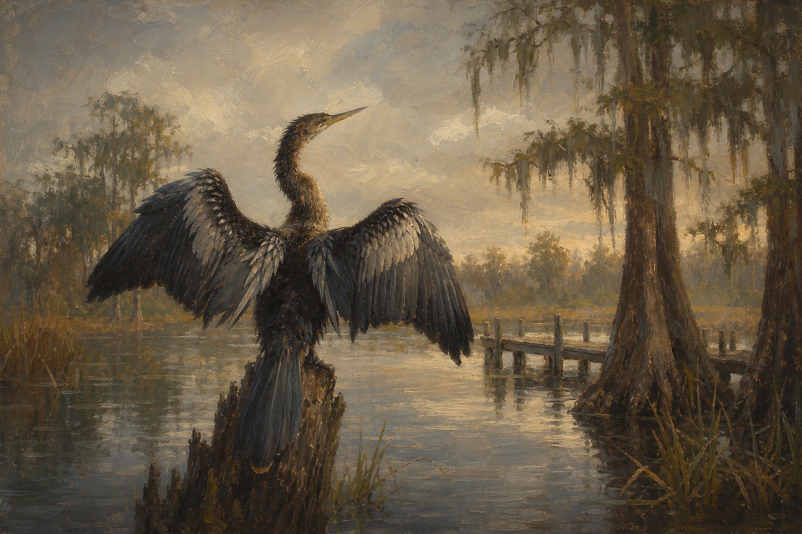 Anhinga Drying Wings in Cypress Swamp