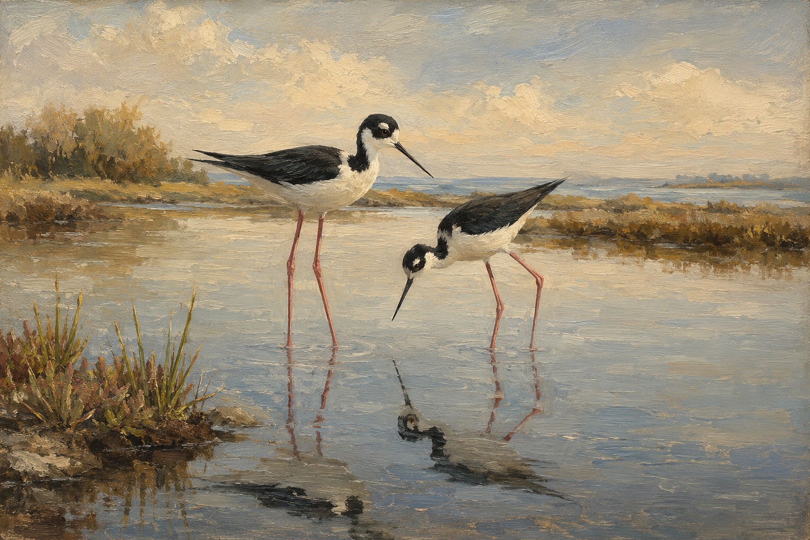 Black-necked Stilt Pair in Salt Pond