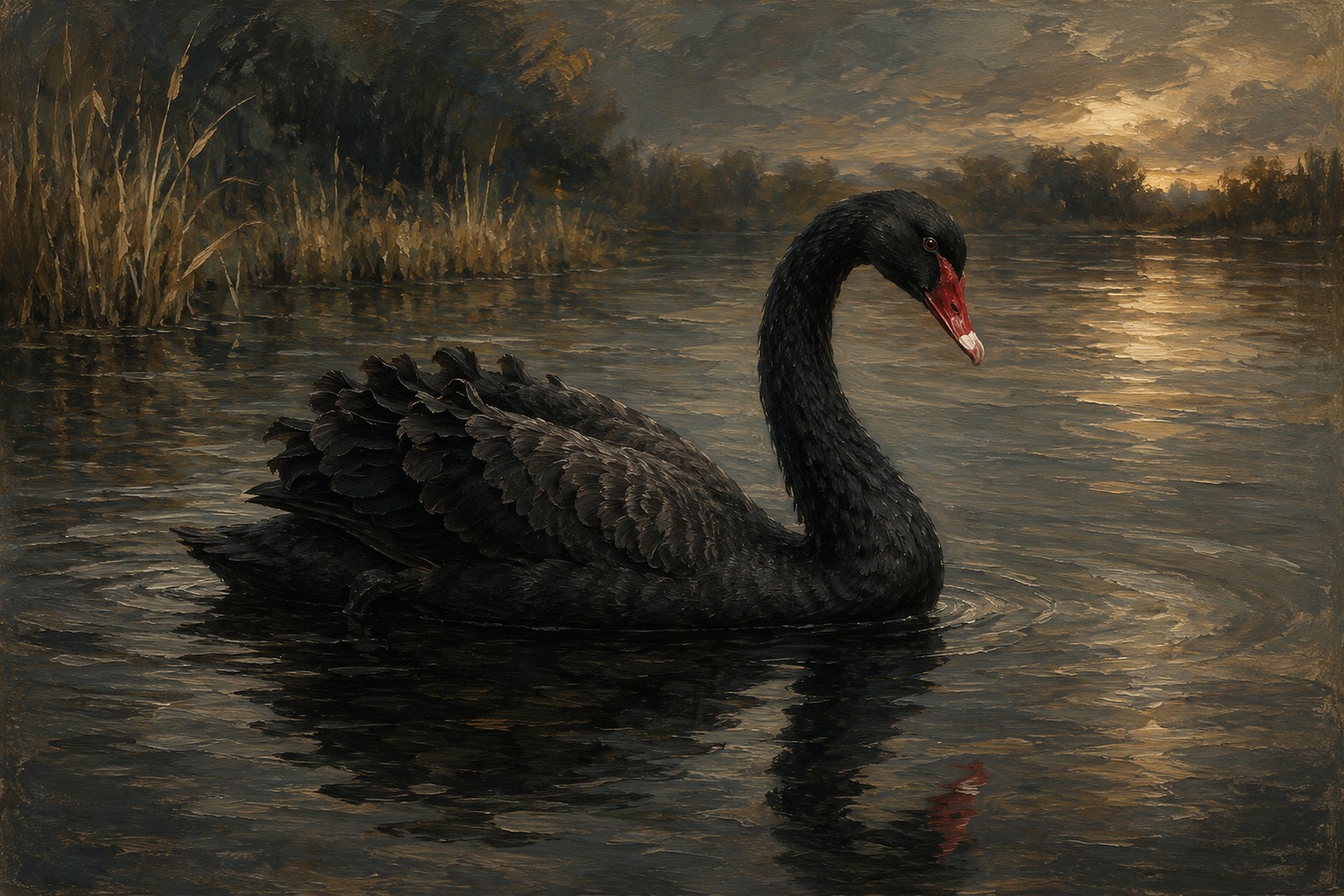 Black Swan on Reflective Water