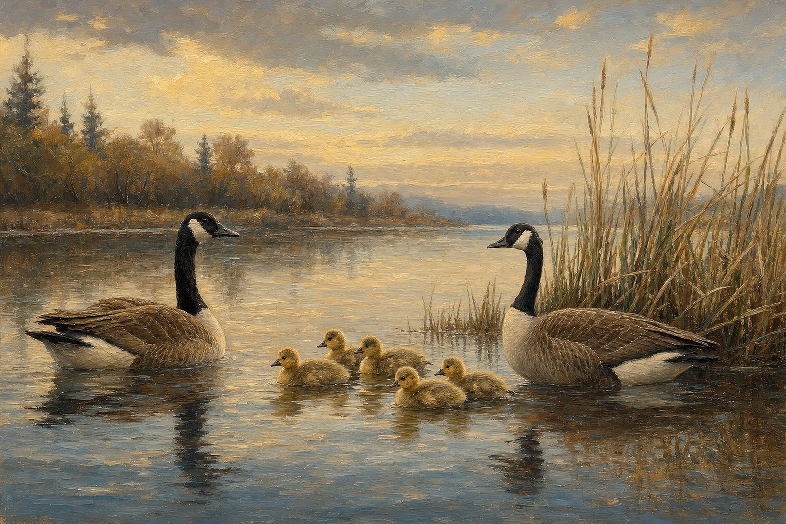 Canada Goose Family with Goslings