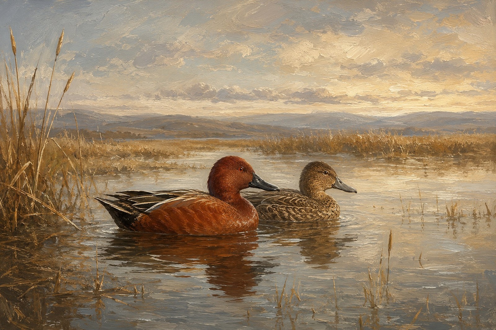 Cinnamon Teal Drake in Western Marsh