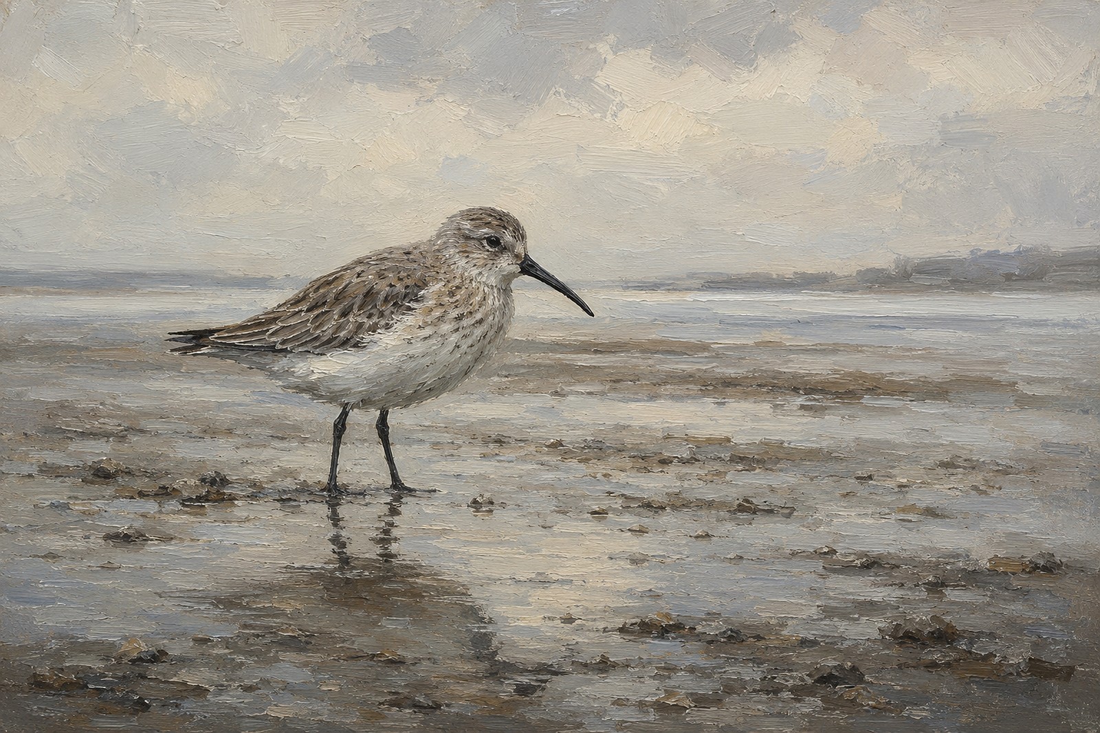 Dunlin in Winter Plumage on Mudflat