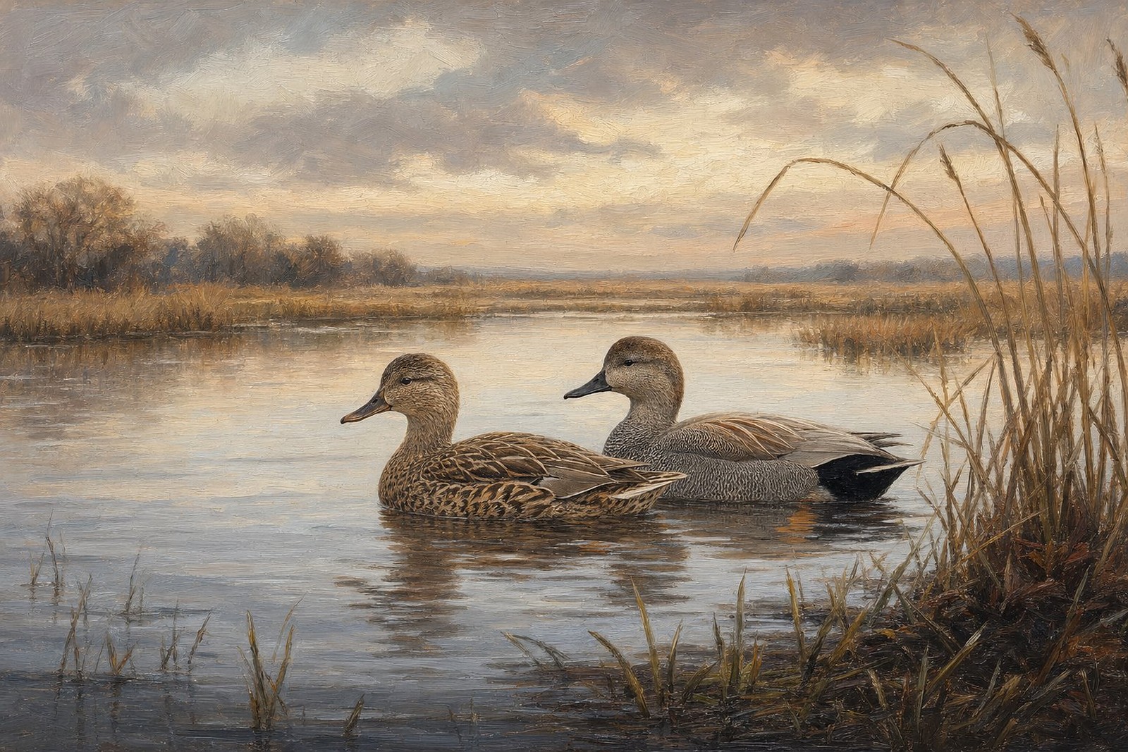 Gadwall Pair in Silver Water