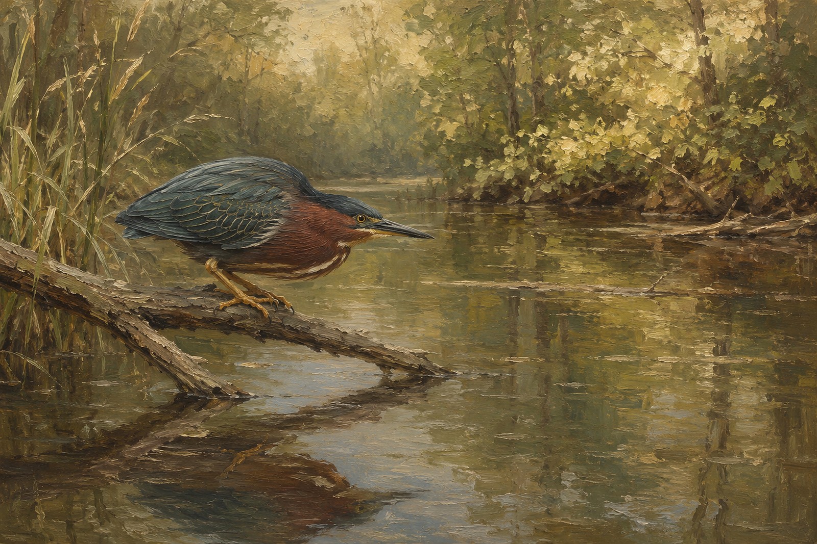Green Heron on Weathered Branch