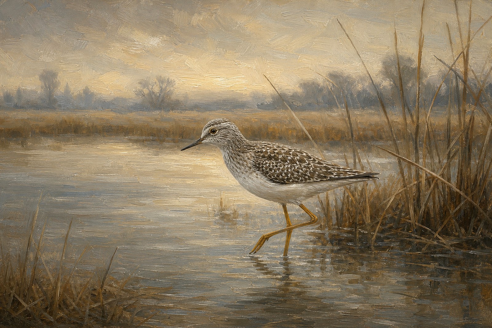 Lesser Yellowlegs in Morning Mist