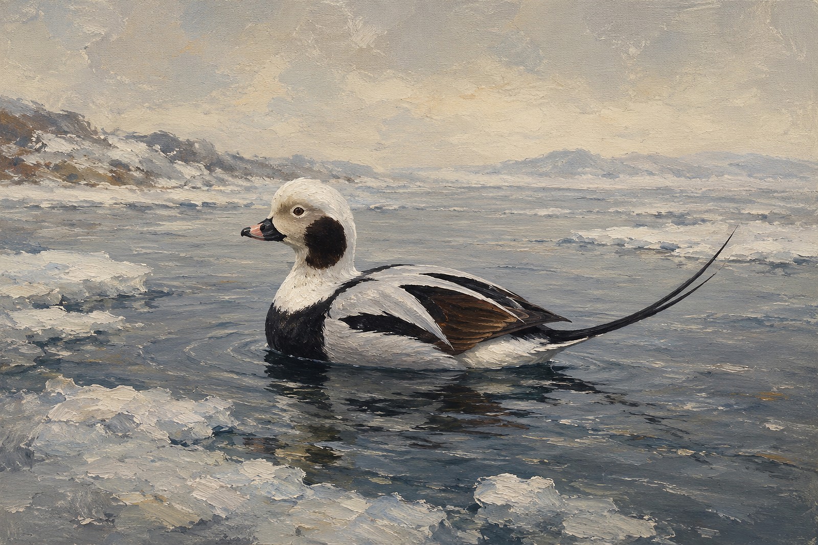 Long-tailed Duck on Icy Water