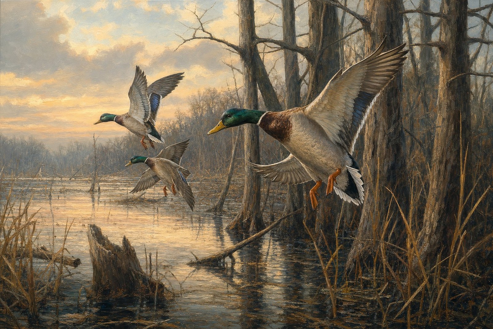 Mallards Coming Into Timber