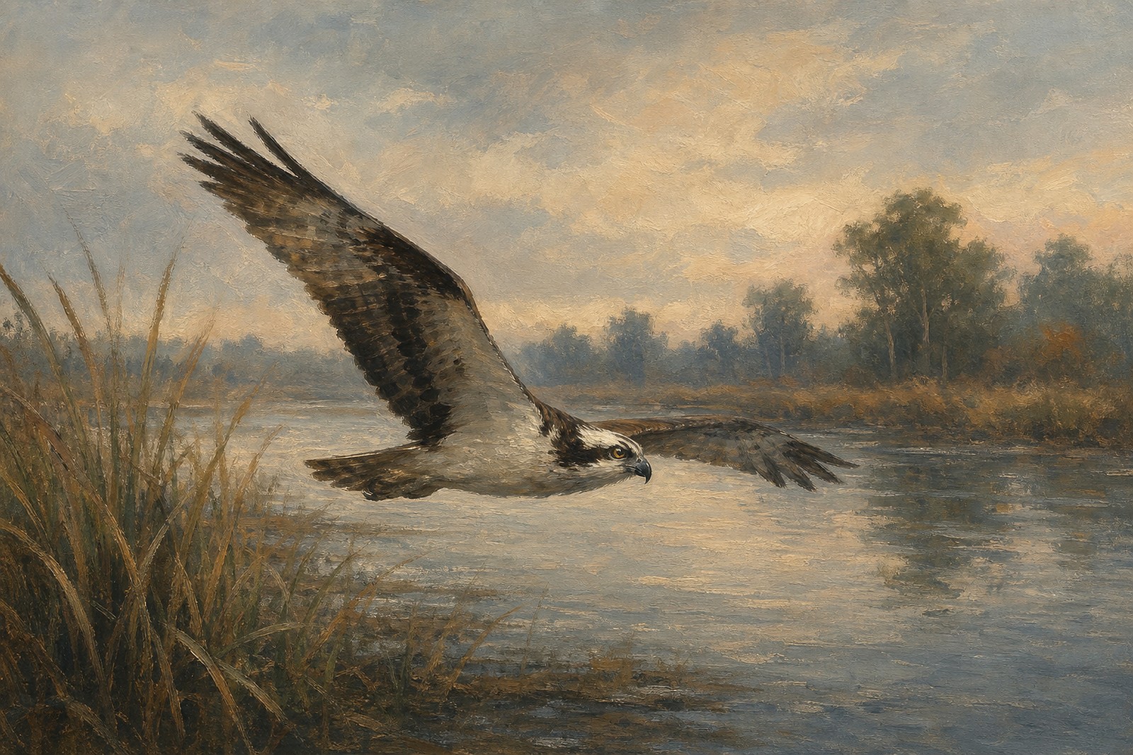 Osprey Over Wetland Water