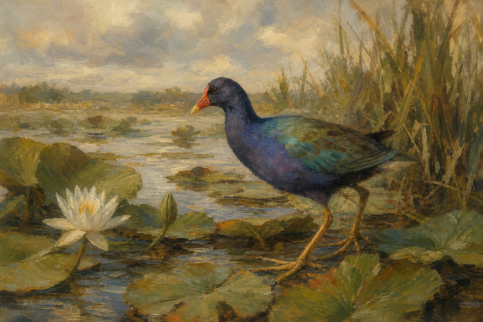 Purple Gallinule on Water Lilies