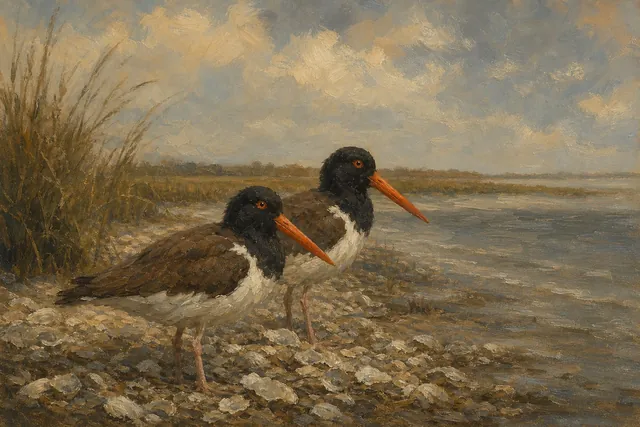 American Oystercatcher Pair, oil-painting-style print