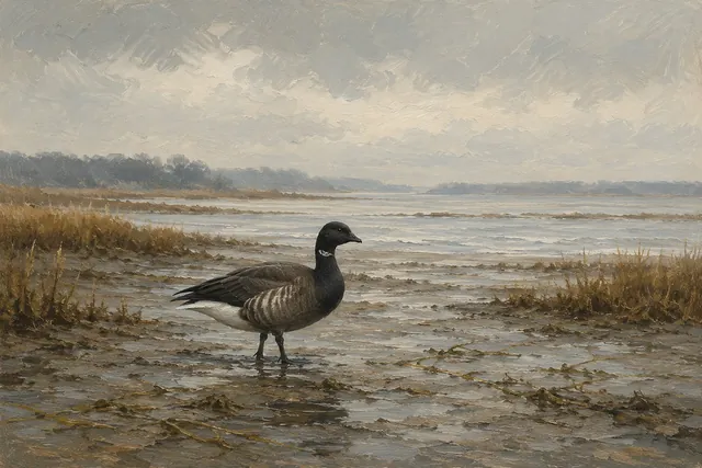 Atlantic Brant in Grey Salt Marsh, oil-painting-style print