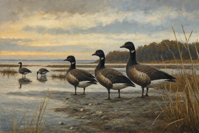 Brant on Coastal Flats, oil-painting-style print