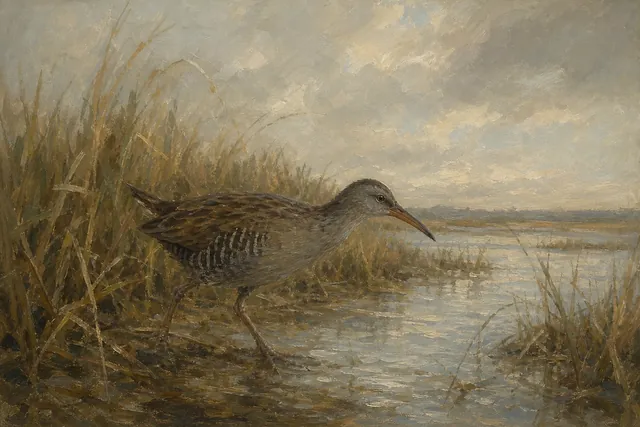 Clapper Rail in Salt Marsh, oil-painting-style print