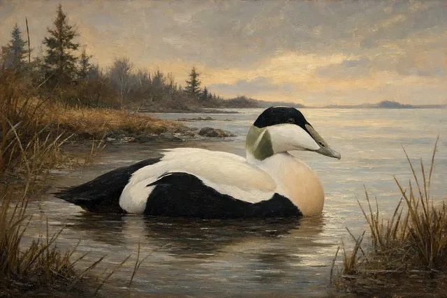 Eider Drake in Northern Surf, oil-painting-style print