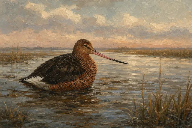 Hudsonian Godwit Migration Study, oil-painting-style print