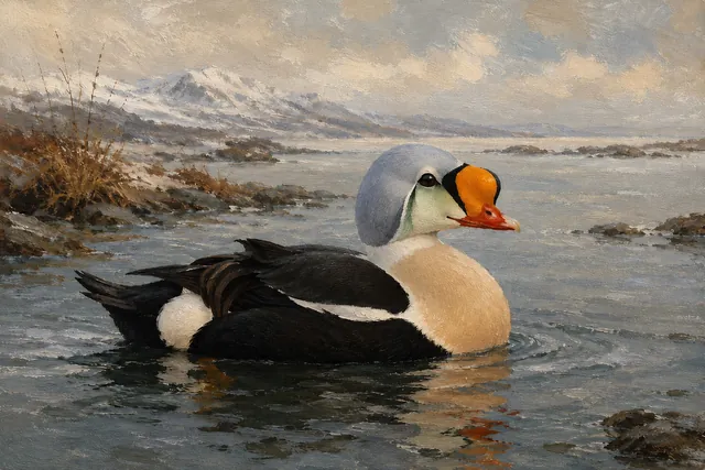 King Eider in Arctic Light, oil-painting-style print