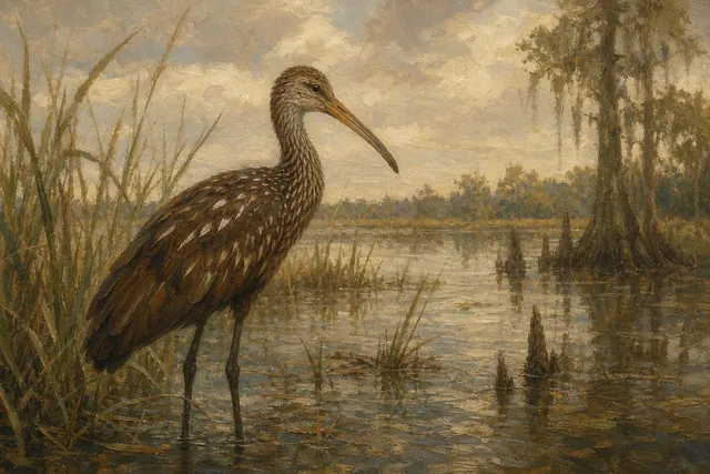 Limpkin in Florida Wetland, oil-painting-style print
