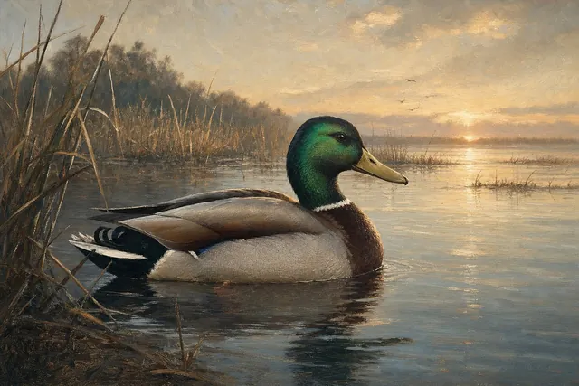 Mallard Drake at Dawn - framed wetland bird print