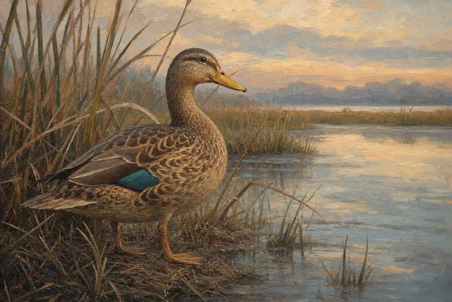 Mottled Duck in Southern Marsh, oil-painting-style print