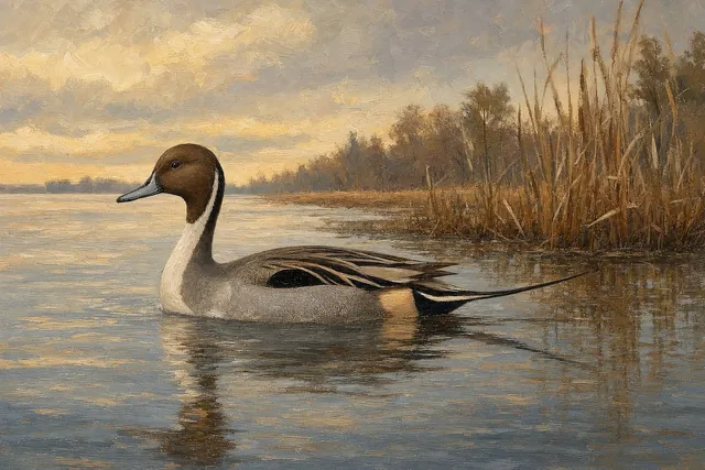 Northern Pintail Drake on Open Water, oil-painting-style print