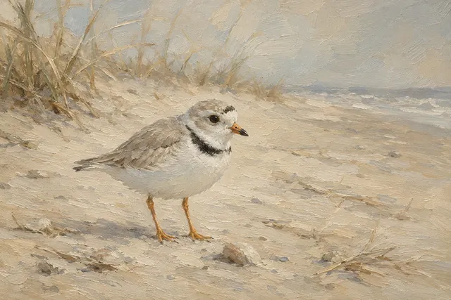 Piping Plover on Pale Sand, oil-painting-style print