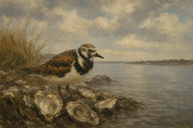 Ruddy Turnstone on Oyster Shells, oil-painting-style print