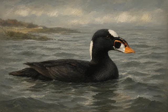 Surf Scoter on Grey Coastal Water, oil-painting-style print