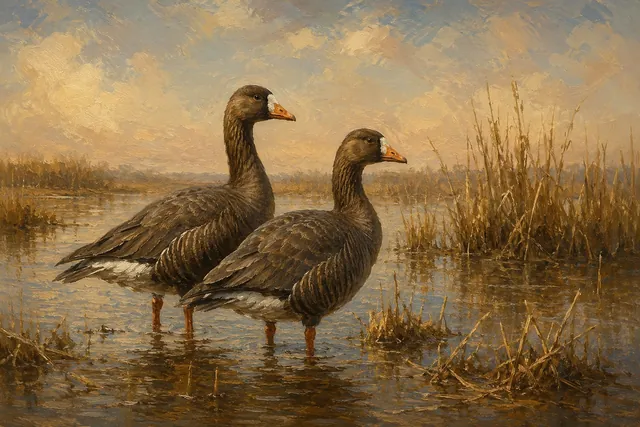 Tule Geese in California Wetland, oil-painting-style print