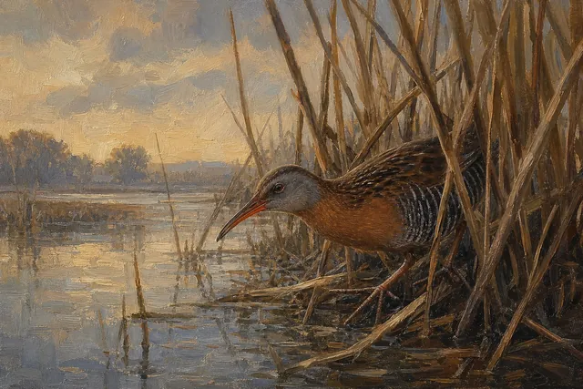 Virginia Rail in Cattails, oil-painting-style print