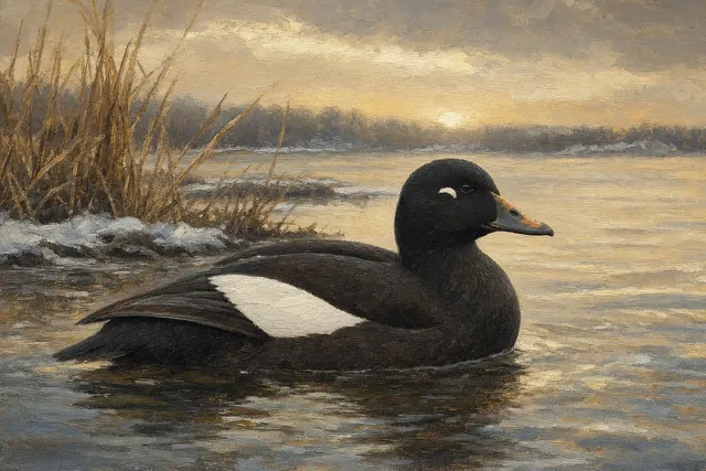 White-winged Scoter in Winter Sea, oil-painting-style print