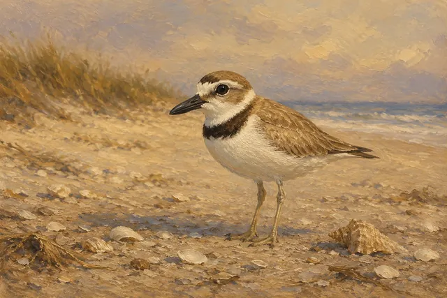 Wilson's Plover on Shell Beach, oil-painting-style print