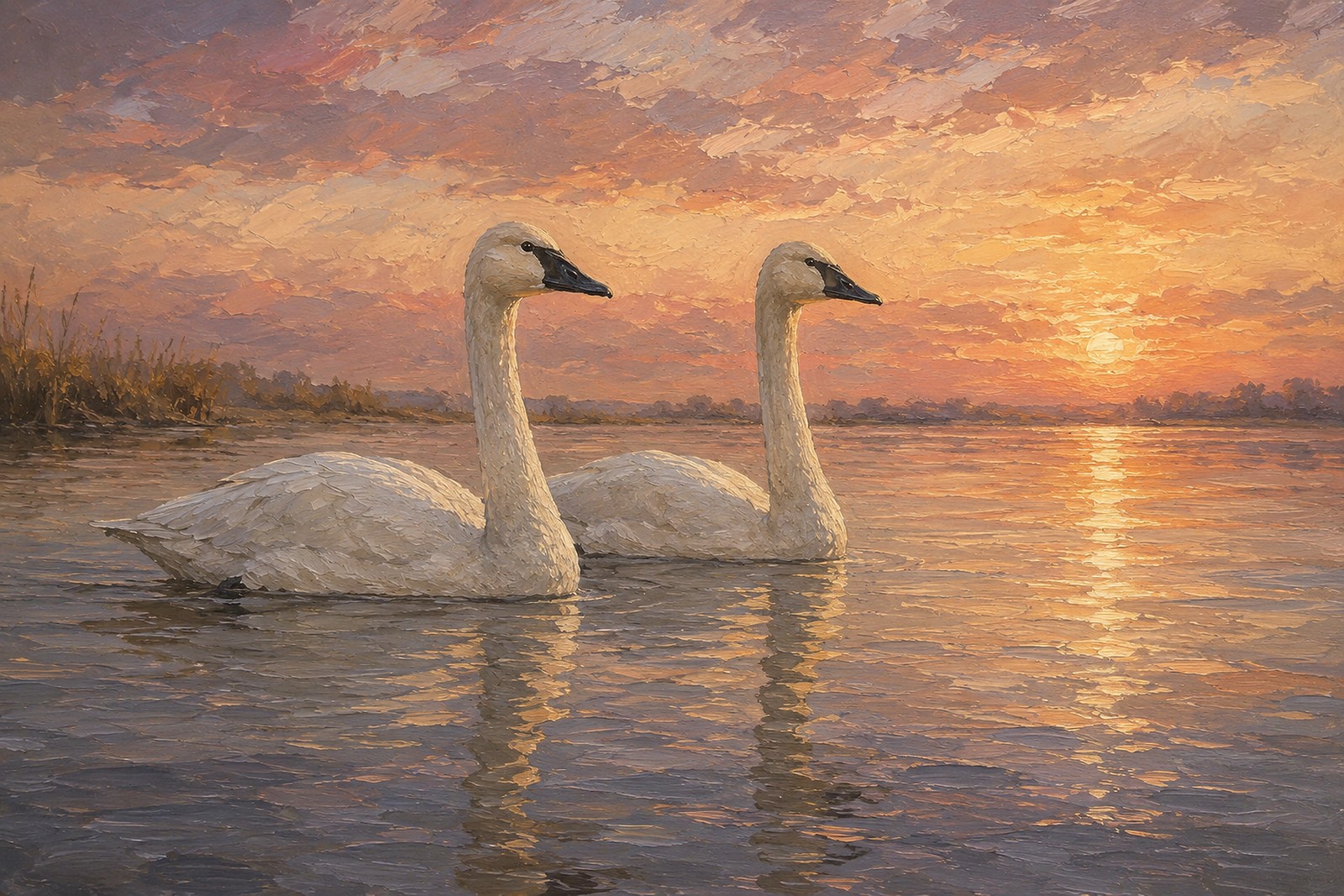 Tundra Swan Pair at Sunset