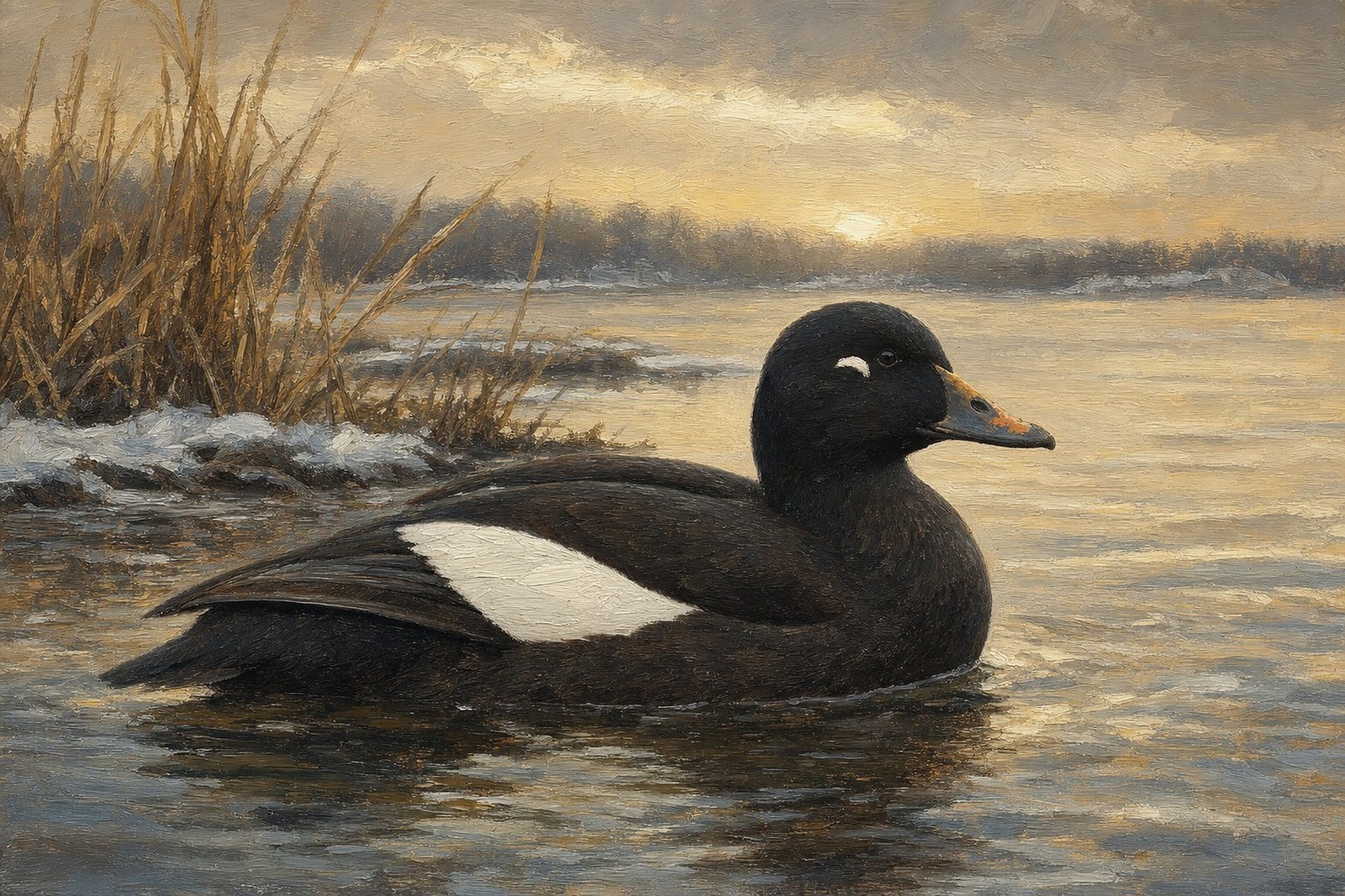 White-winged Scoter in Winter Sea