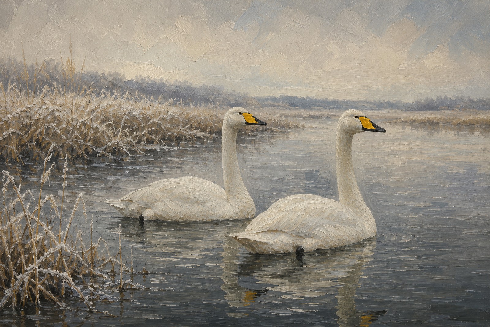 Whooper Swans in Pale Winter Light