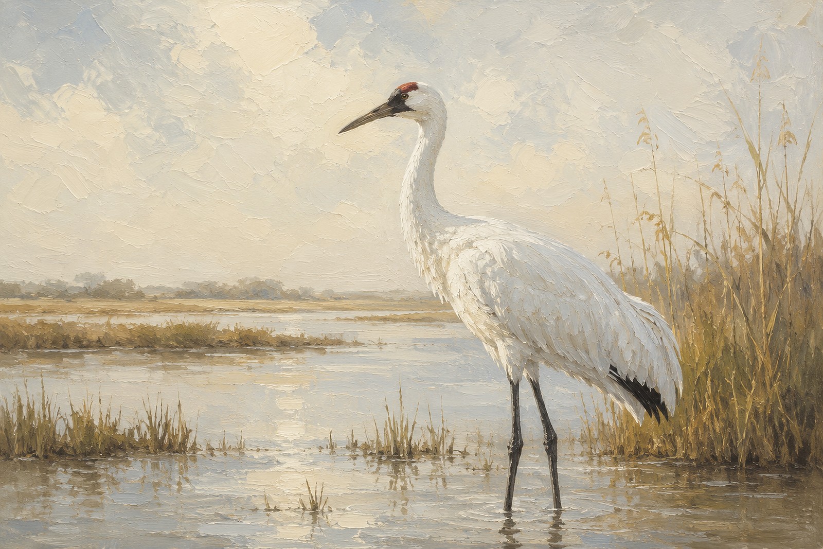 Whooping Crane in White Marsh Light