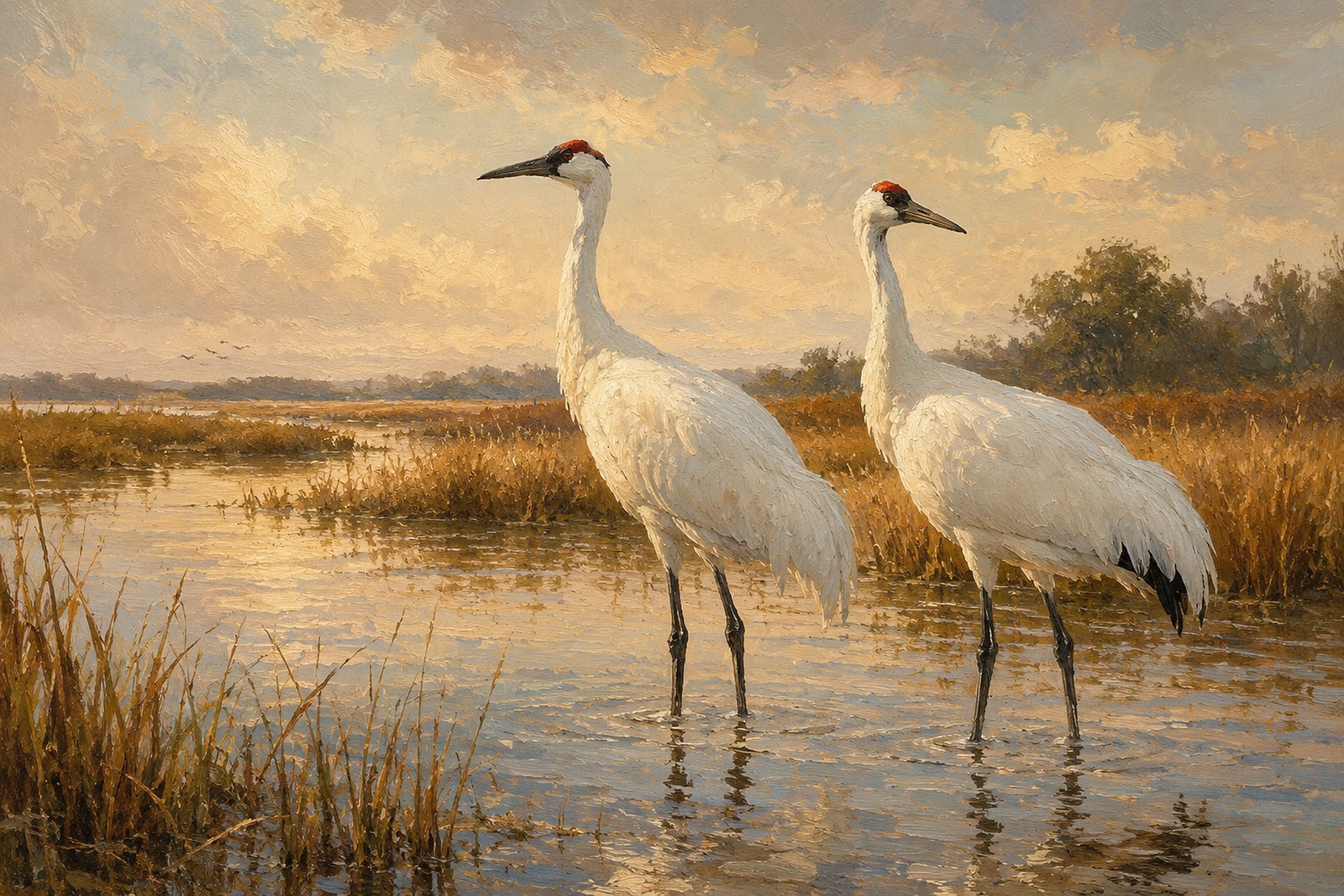 Whooping Crane Pair in Southern Wetland