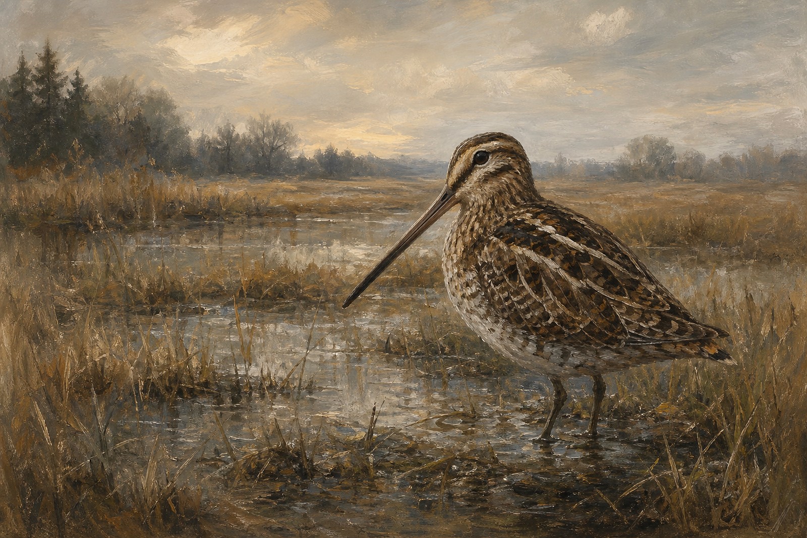 Wilson's Snipe in Wet Meadow