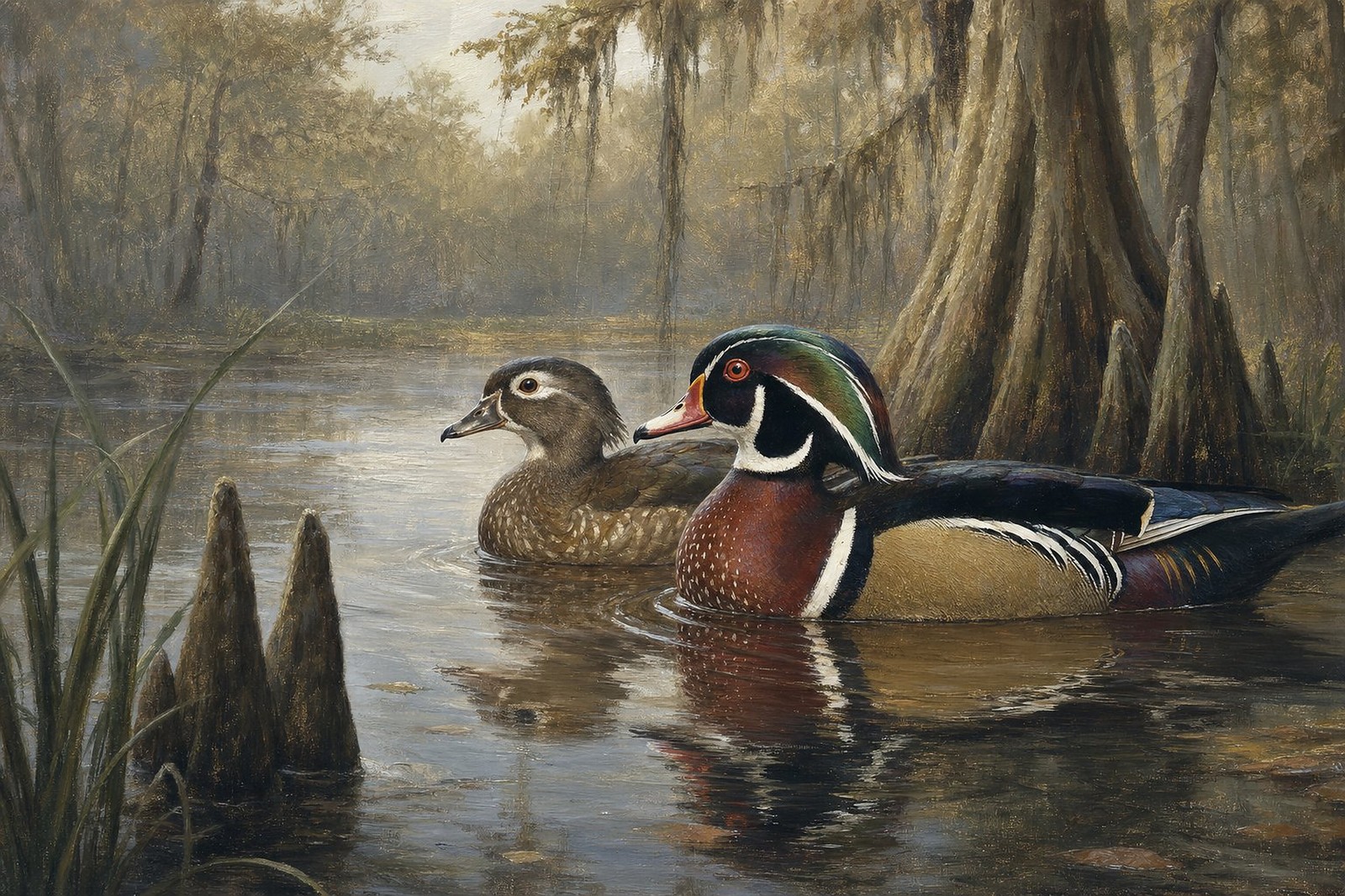 Wood Duck Pair in Cypress Water