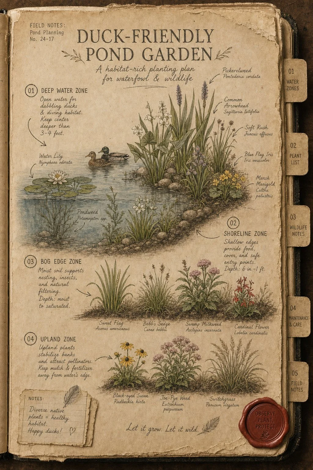 Pond planting zones diagram - field journal plate