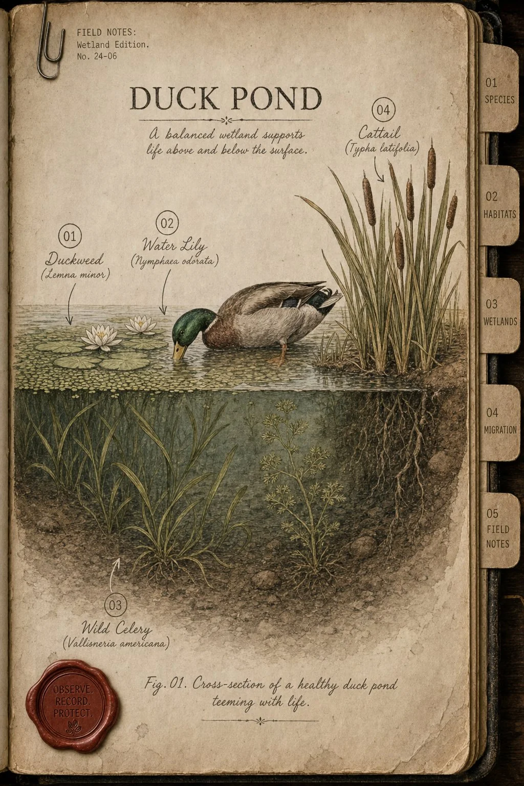 Cross-section of duck pond vegetation - field journal plate
