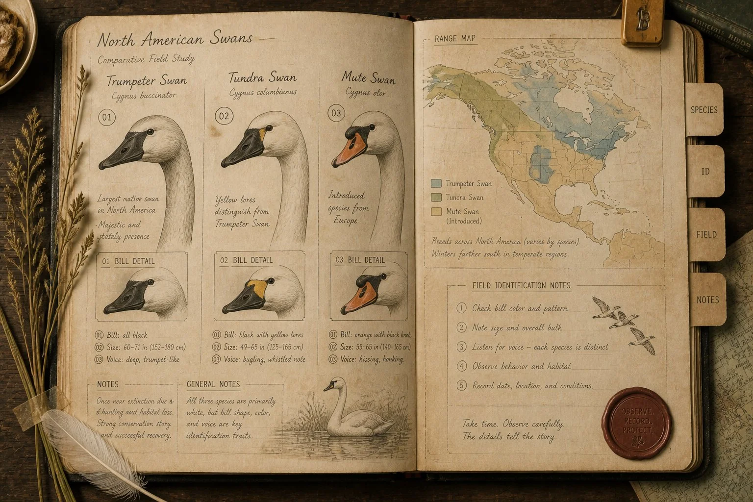 Swans of North America: Trumpeter, Tundra, and Mute